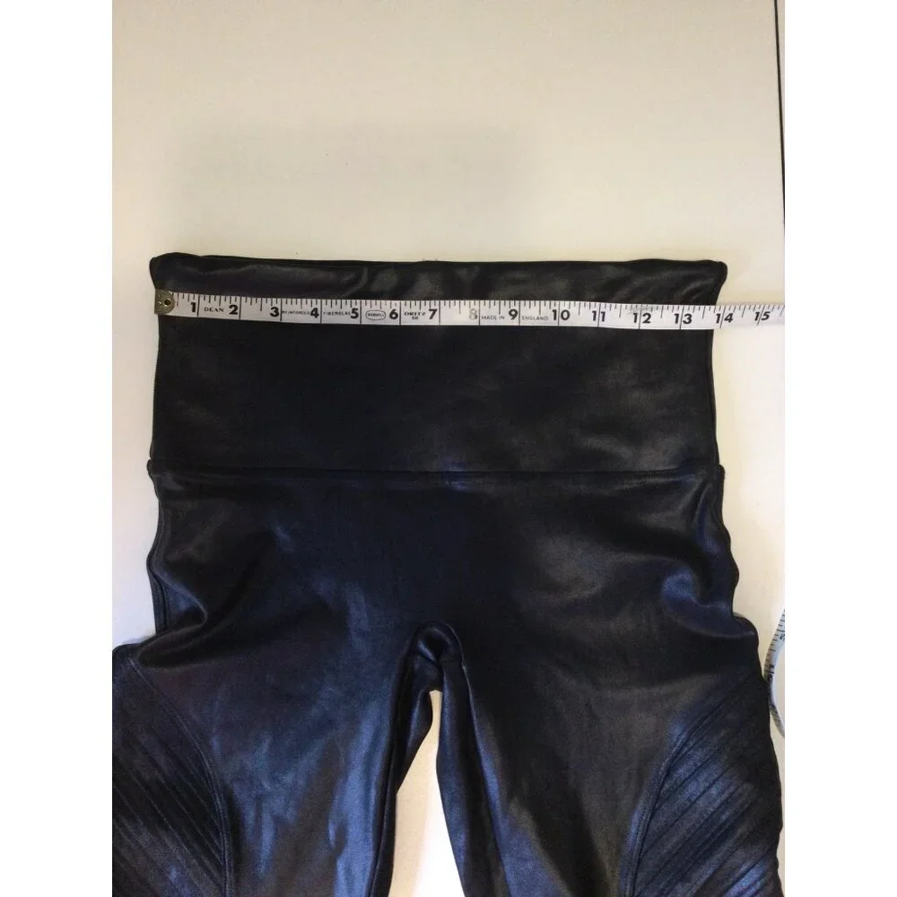 SPANX Womens Leggings Size XL Black Moto Shiny Stretchy Slimming
